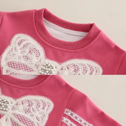 Dantel Fiyonklu İki Parçalı Kız Çocuk Takımı - Rahat Şık Set - MAKKA