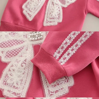 Dantel Fiyonklu İki Parçalı Kız Çocuk Takımı - Rahat Şık Set - MAKKA