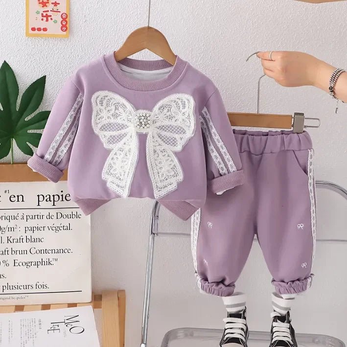 Dantel Fiyonklu İki Parçalı Kız Çocuk Takımı - Rahat Şık Set - MAKKA