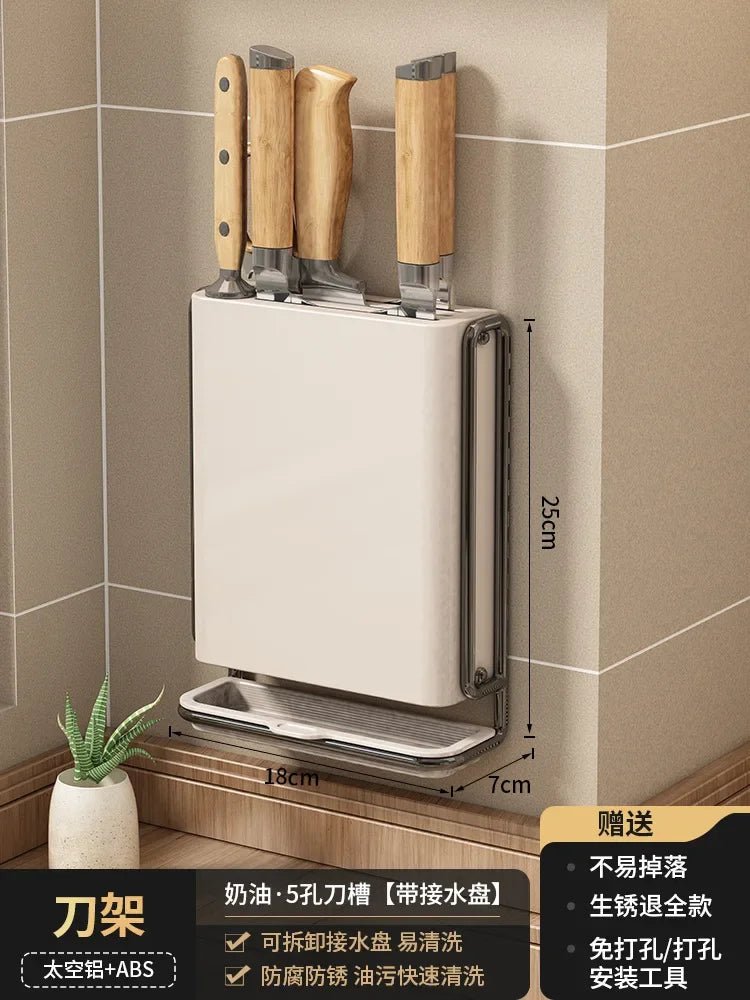 Deliksiz Montaj Gerektirmeyen Mutfak Bıçak Çatal Kaşık Askısı Rafı - MAKKA