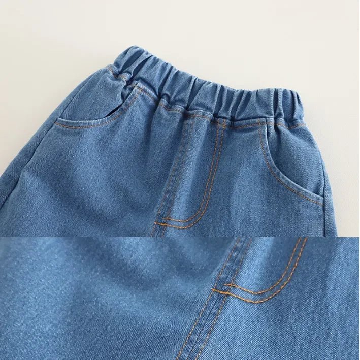 Dinozorlu Çantalı 3 Parça Unisex Çocuk Takımı Pamuklu Nakışlı Kot - MAKKA