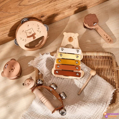 Doğal Ahşap 5 Parça Montessori Hediye Seti - Eğitici, Dayanıklı - MAKKA
