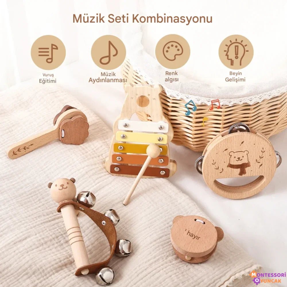 Doğal Ahşap 5 Parça Montessori Hediye Seti - Eğitici, Dayanıklı - MAKKA