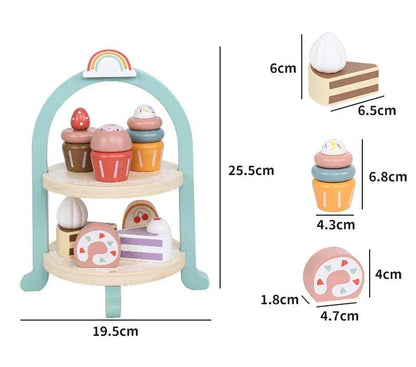 Doğal Ahşap Kek Oyun Seti Montessori Eğitici Mutfak Oyuncağı Eğlenceli - MAKKA
