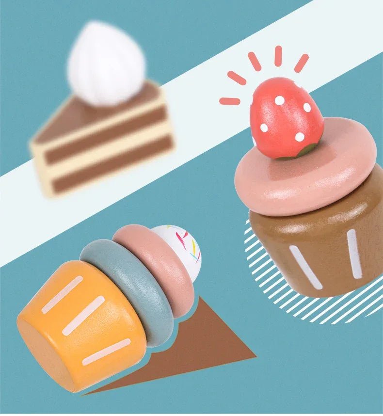 Doğal Ahşap Kek Oyun Seti Montessori Eğitici Mutfak Oyuncağı Eğlenceli - MAKKA