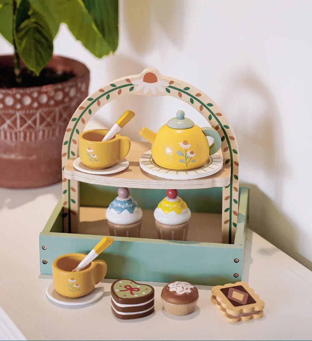 Doğal Ahşap Montessori 5 Çayı Seti Dayanıklı Eğitici Rol Oyunu - MAKKA