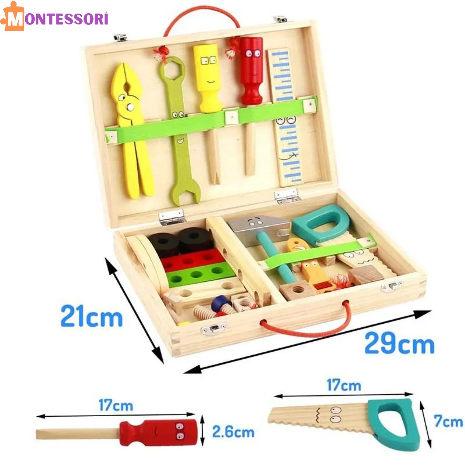 Doğal Ahşap Montessori Alet Kutusu 12 Parça Eğitici Set - MAKKA