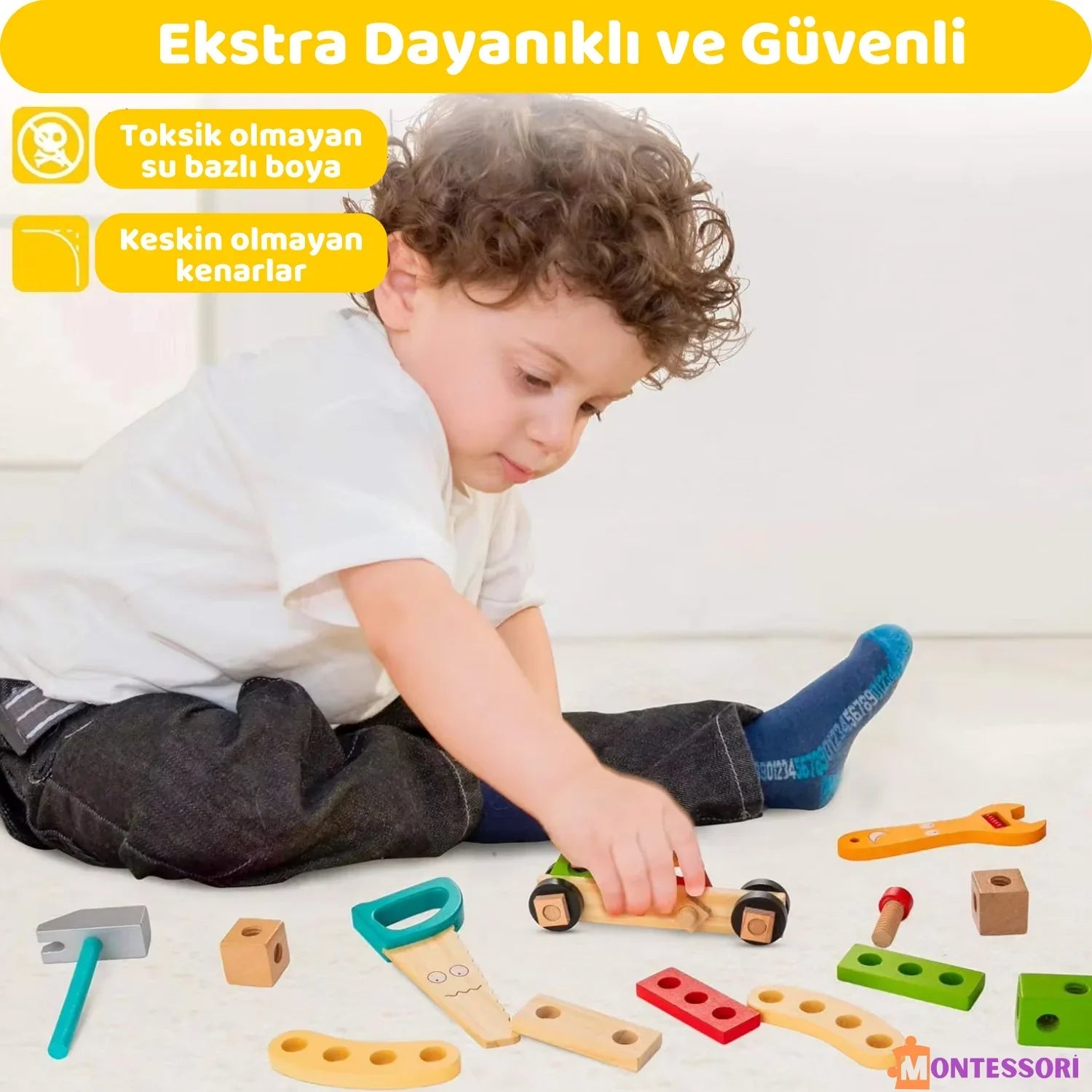 Doğal Ahşap Montessori Alet Kutusu 12 Parça Eğitici Set - MAKKA