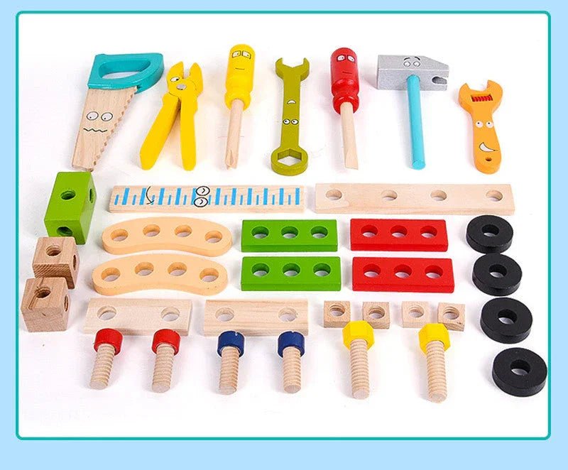 Doğal Ahşap Montessori Alet Kutusu 12 Parça Eğitici Set - MAKKA
