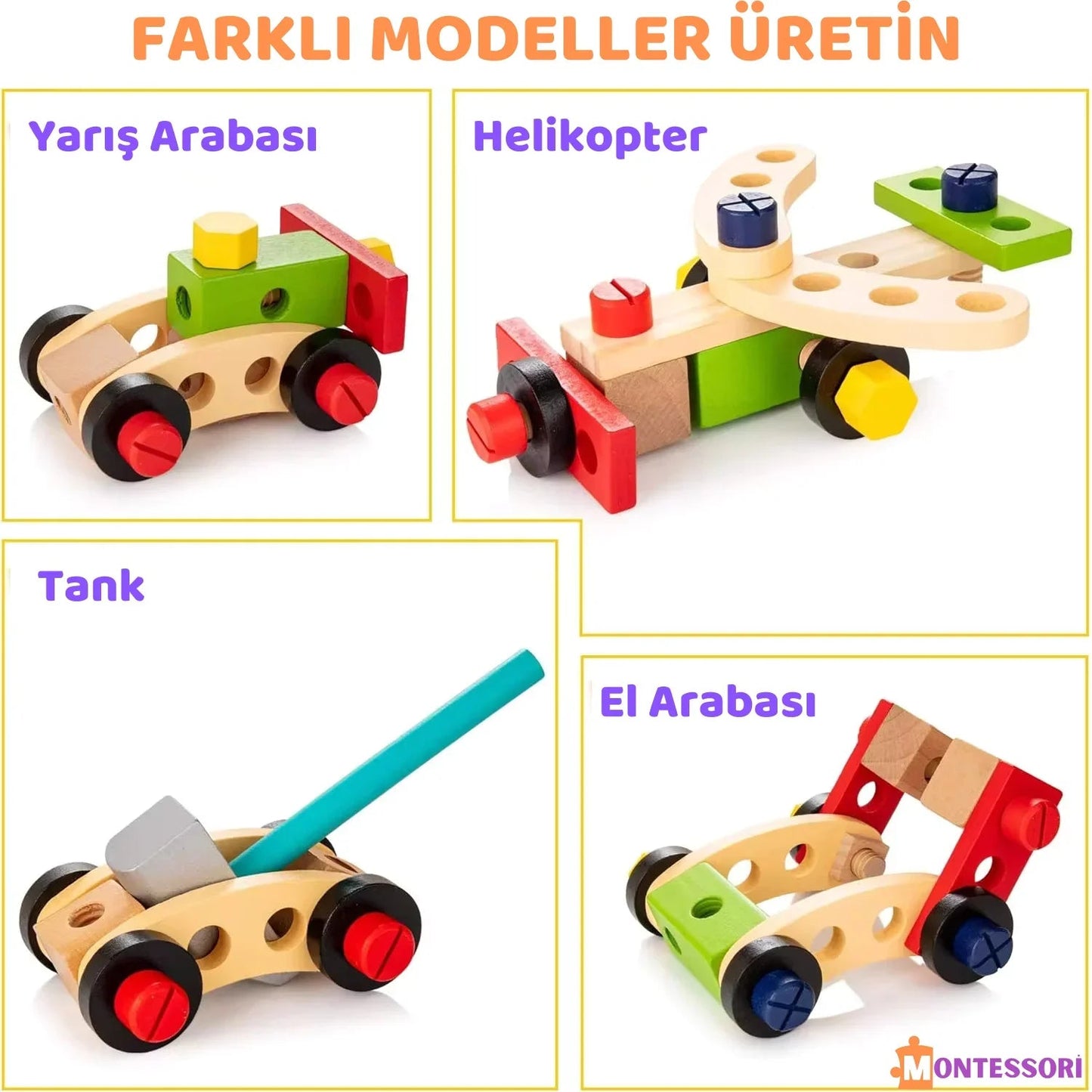 Doğal Ahşap Montessori Alet Kutusu 12 Parça Eğitici Set - MAKKA