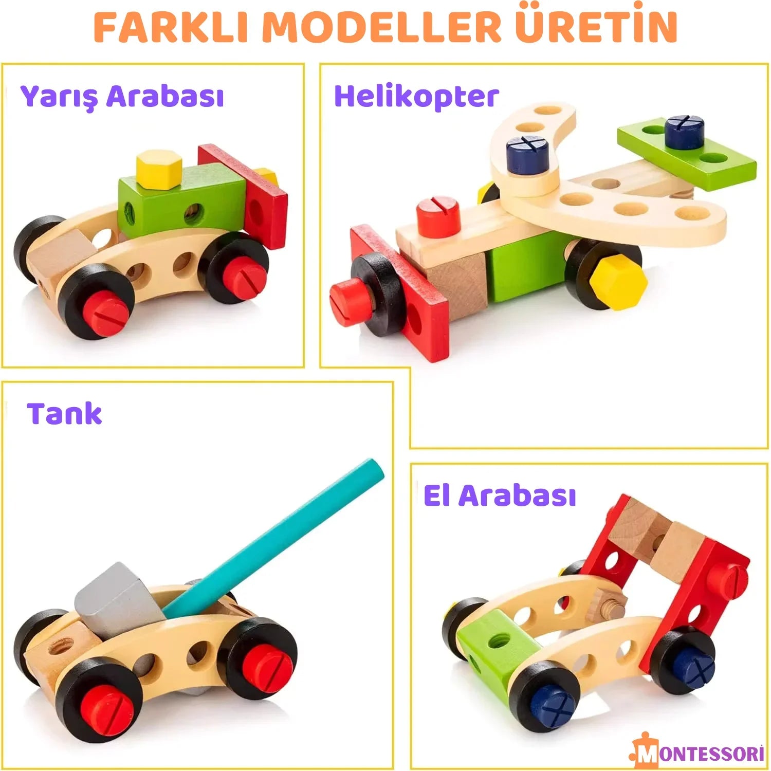 Doğal Ahşap Montessori Alet Kutusu 12 Parça Eğitici Set - MAKKA