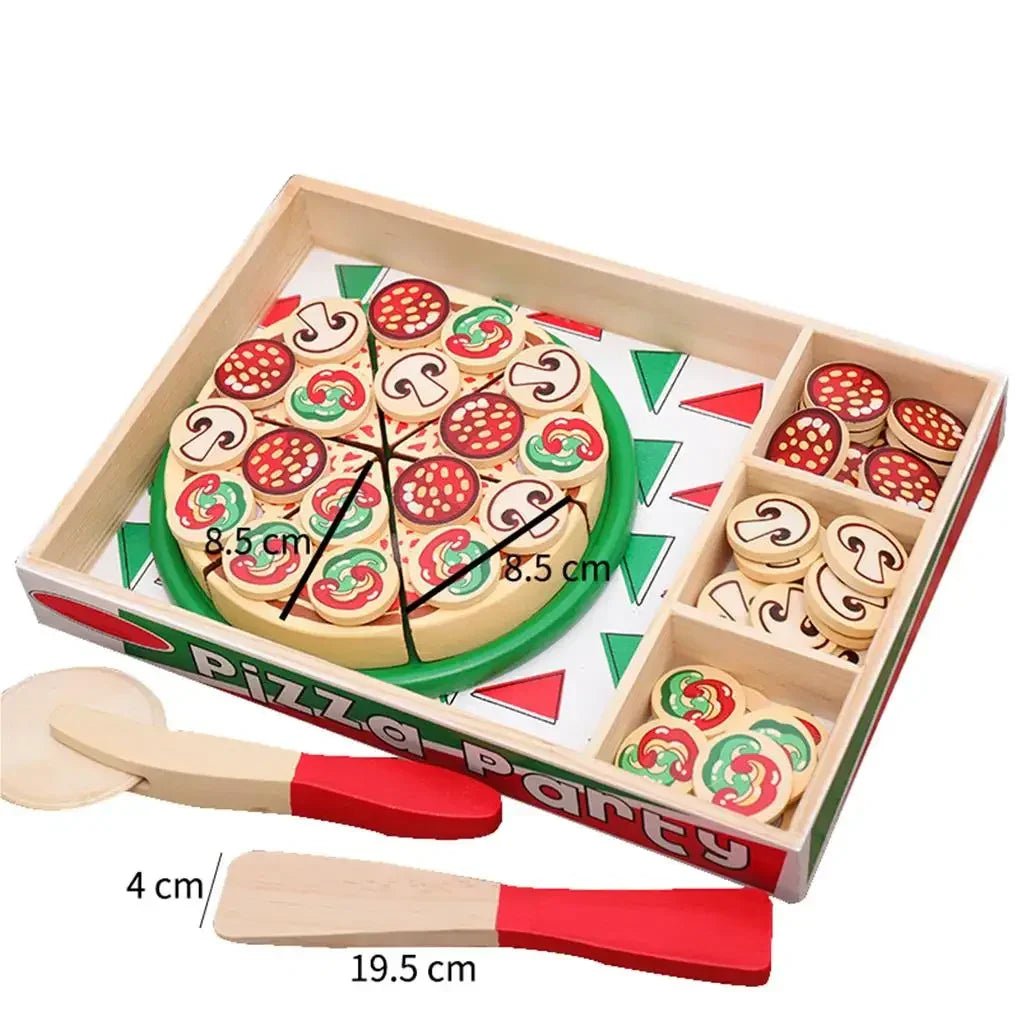 Eğitici Ahşap Pizza Seti Montessori Kesilebilir Mutfak Oyunu - MAKKA