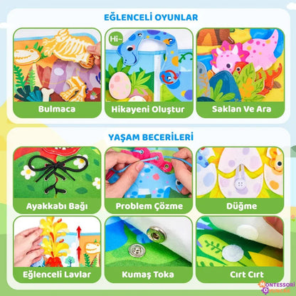 Eğitici Dinozor Kitabı Montessori: Resimli Etkinlikler, Çıkartmalı Oyunlar - MAKKA
