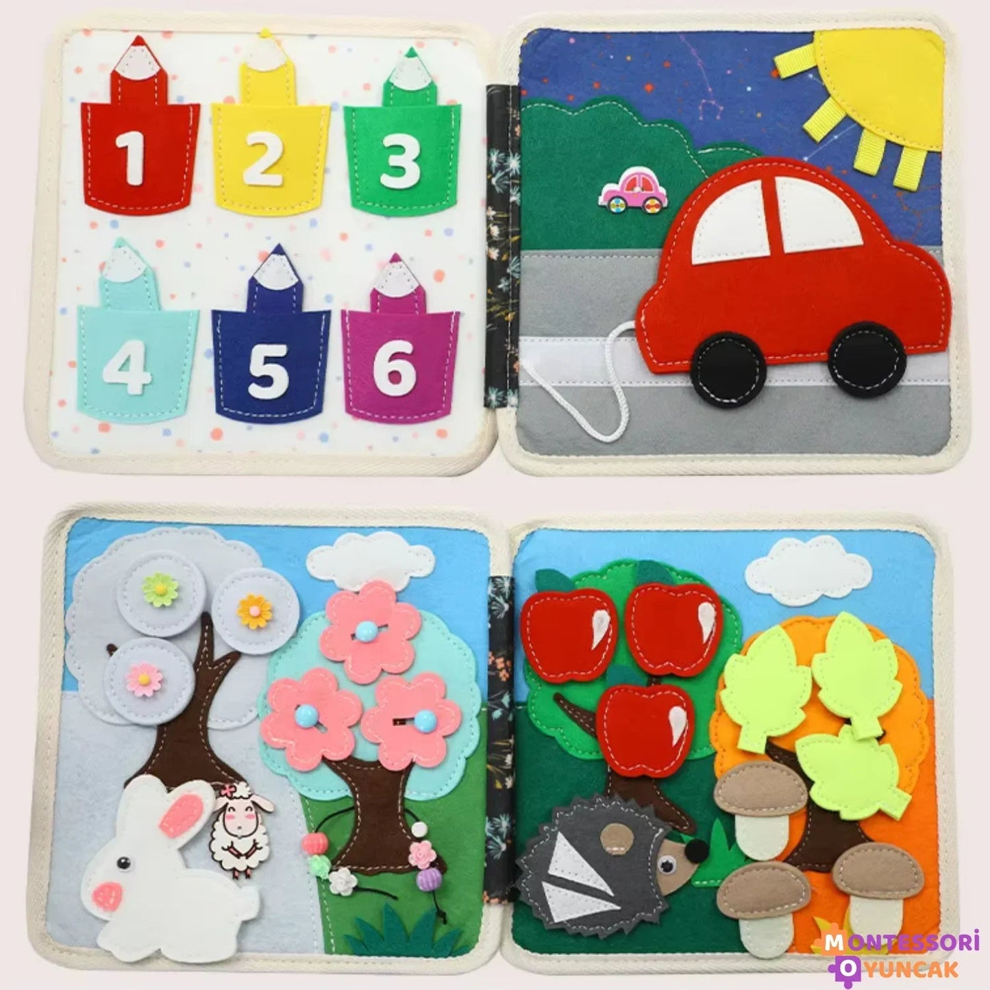 Eğitici Sevimli Kirpi Keçe Kitabı Montessori Duyu ve Motor Oyuncağı - MAKKA
