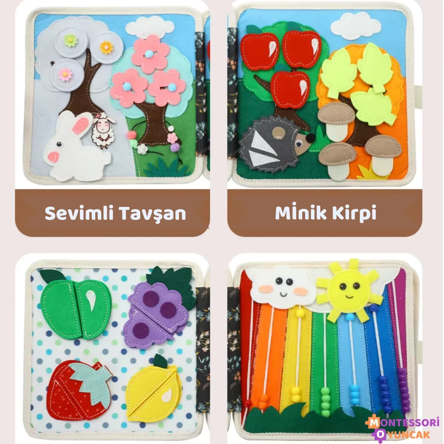 Eğitici Sevimli Kirpi Keçe Kitabı Montessori Duyu ve Motor Oyuncağı - MAKKA