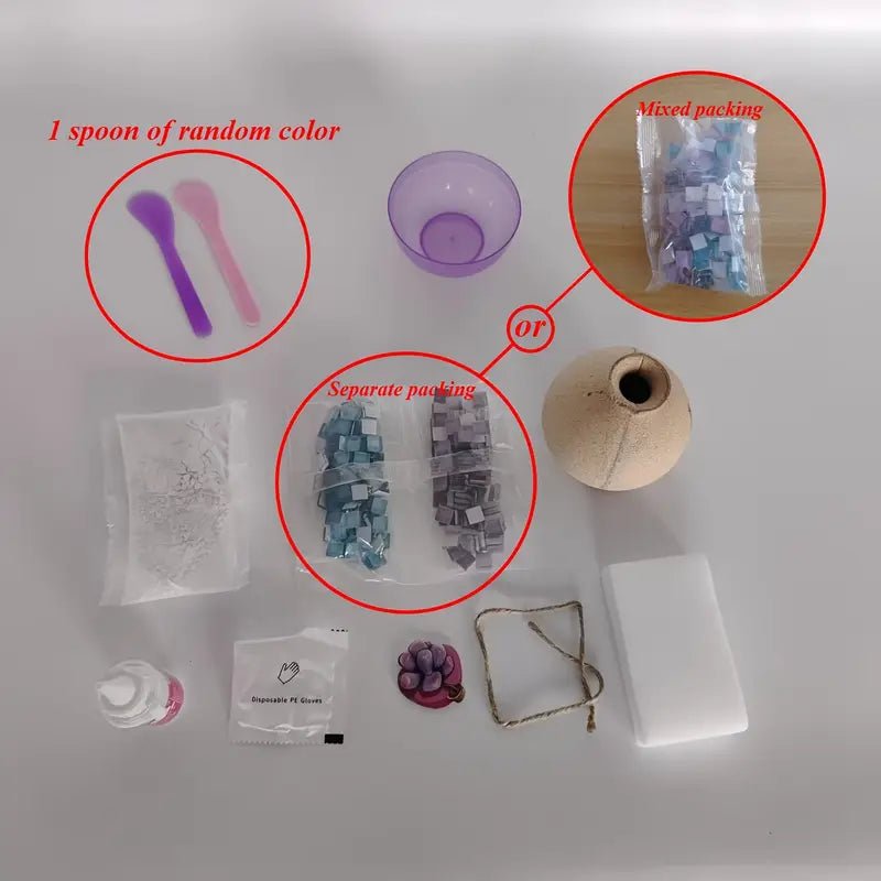 El Yapımı Mozaik Vazo Kiti - Ahşap Tabanlı Dekoratif Set - MAKKA