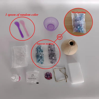 El Yapımı Mozaik Vazo Kiti - Ahşap Tabanlı Dekoratif Set - MAKKA