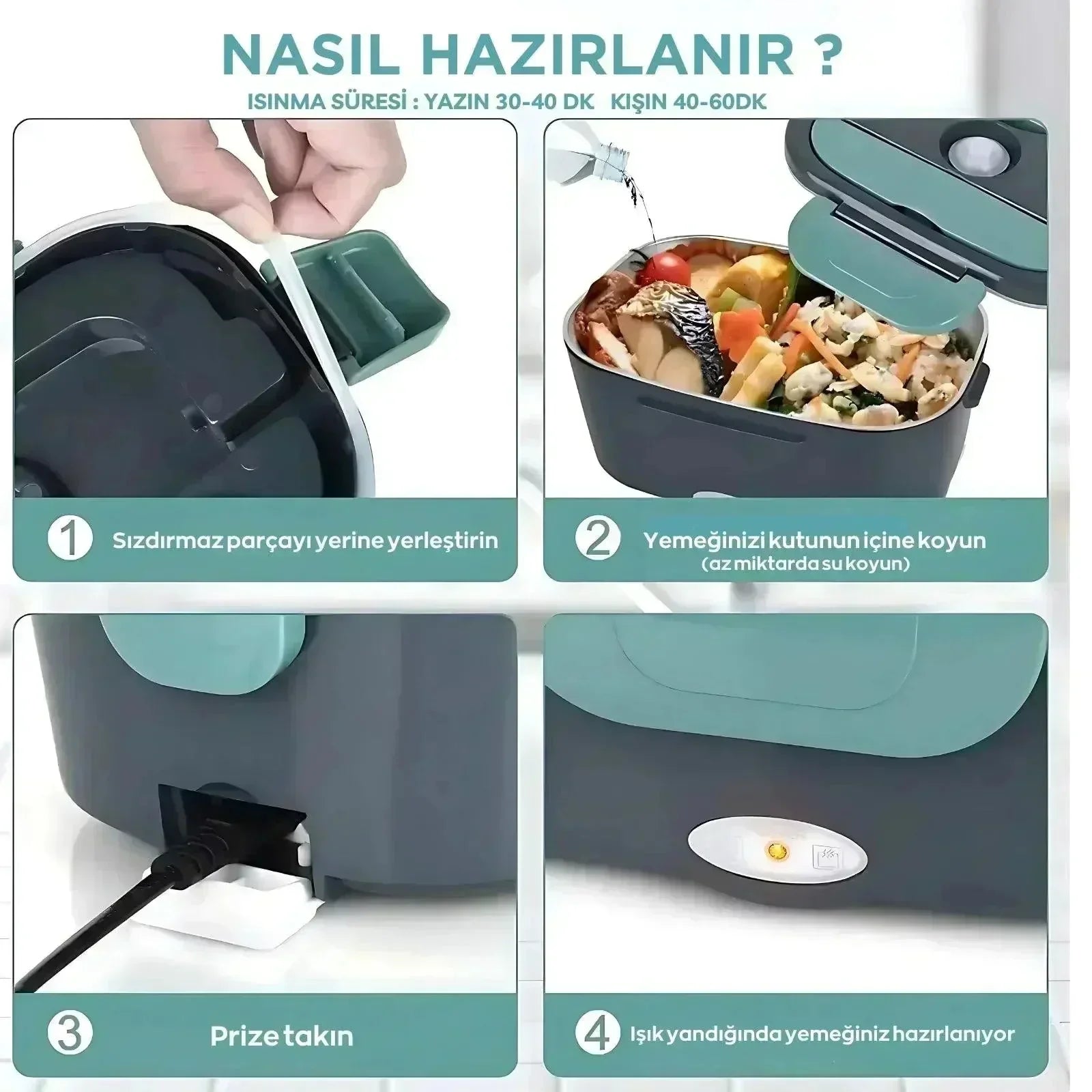 Elektrikli Yemek Kabı 1.5 lt 60W ( Taşıma Çantası Hediye) - MAKKA