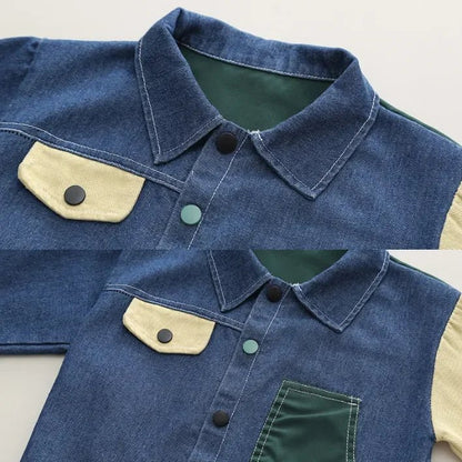 Erkek Çocuk 2 Parça Kot Takım Rahat Düğmeli Cepli Pantolon - MAKKA