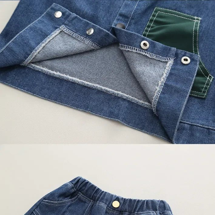 Erkek Çocuk 2 Parça Kot Takım Rahat Düğmeli Cepli Pantolon - MAKKA