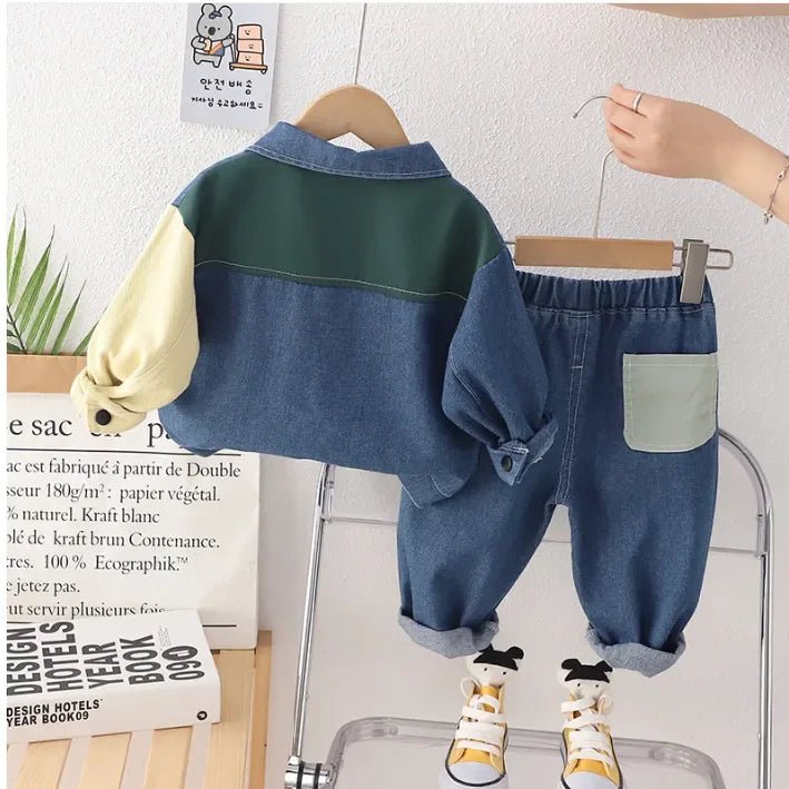 Erkek Çocuk 2 Parça Kot Takım Rahat Düğmeli Cepli Pantolon - MAKKA