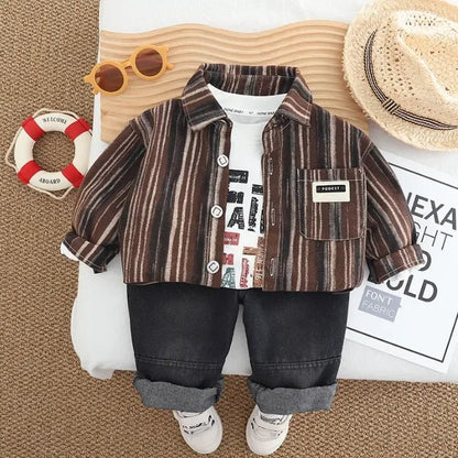 Erkek Çocuk 3 Parça Çizgili Gömlekli Takım 1–5 Yaş - MAKKA