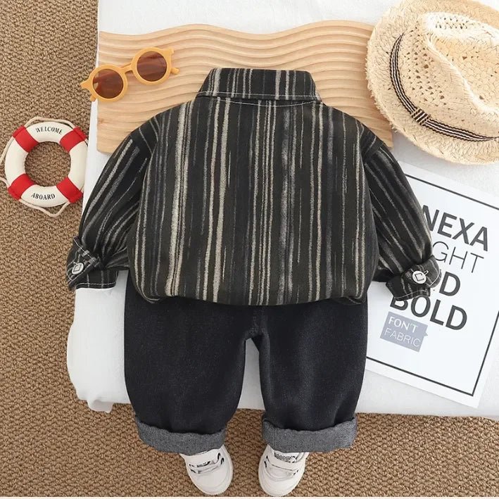 Erkek Çocuk 3 Parça Çizgili Gömlekli Takım 1–5 Yaş - MAKKA