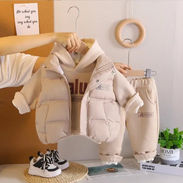 Erkek Çocuk 3 Parça Kış Takımı Kapüşonlu Sweat Şişme Yelek - MAKKA