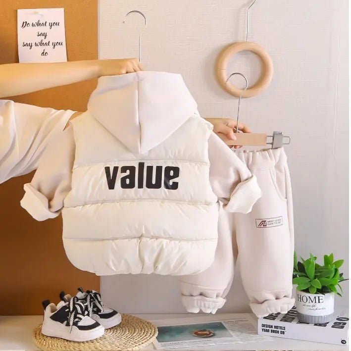 Erkek Çocuk 3 Parça Kış Takımı Kapüşonlu Sweat Şişme Yelek - MAKKA