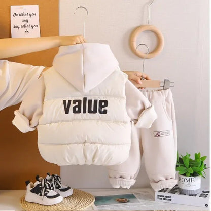 Erkek Çocuk 3 Parça Kış Takımı Kapüşonlu Sweat Şişme Yelek - MAKKA