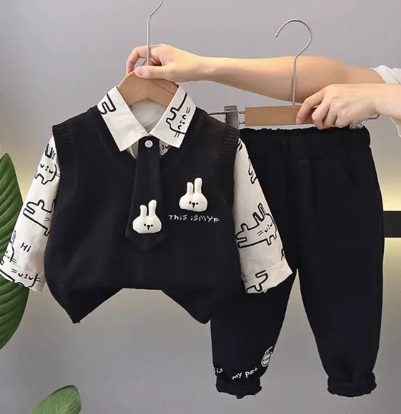 Erkek Çocuk 3 Parça Takım Süveter Gömlek Pantolon 1 - 5 Yaş - MAKKA