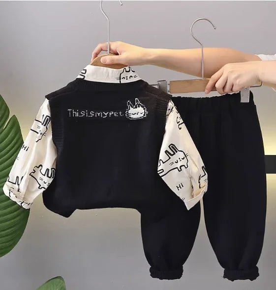 Erkek Çocuk 3 Parça Takım Süveter Gömlek Pantolon 1 - 5 Yaş - MAKKA