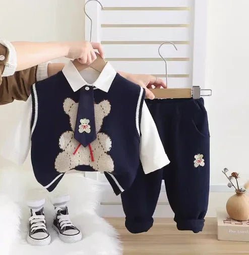 Erkek Çocuk 3 Parça Takım Uzun Kollu Pantolon Yelek - MAKKA