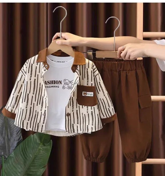 Erkek Çocuk 3 Parçalı Sweat Gömlek Pantolon Takımı 1 - 6 Yaş - MAKKA