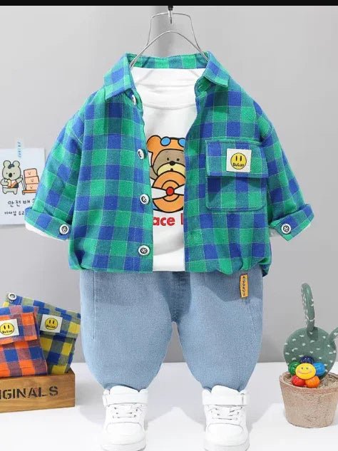 Erkek Çocuk 3 Parçalı Sweet Takım Pantolon Gömlek Sweat - MAKKA