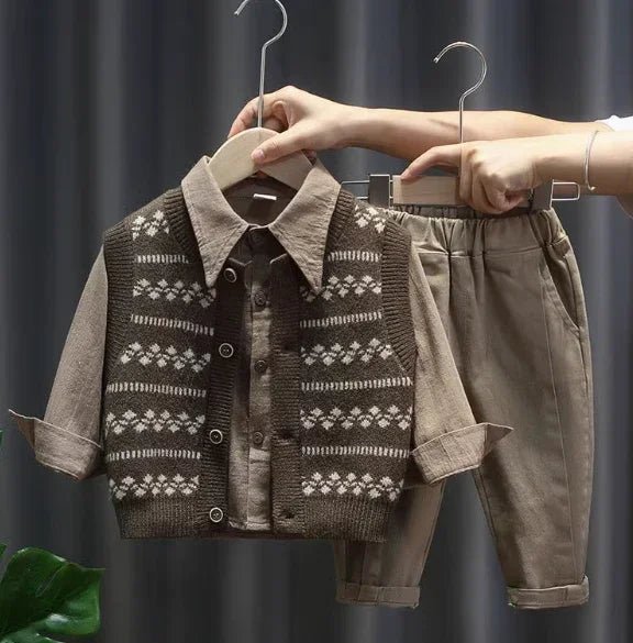 Erkek Çocuk Gömlek Süveter Pantolon Takım 2 - 7 Yaş Konforlu Şık - MAKKA