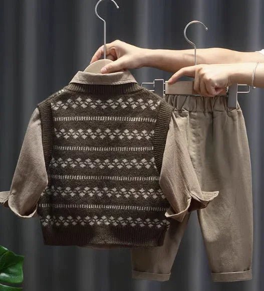 Erkek Çocuk Gömlek Süveter Pantolon Takım 2 - 7 Yaş Konforlu Şık - MAKKA