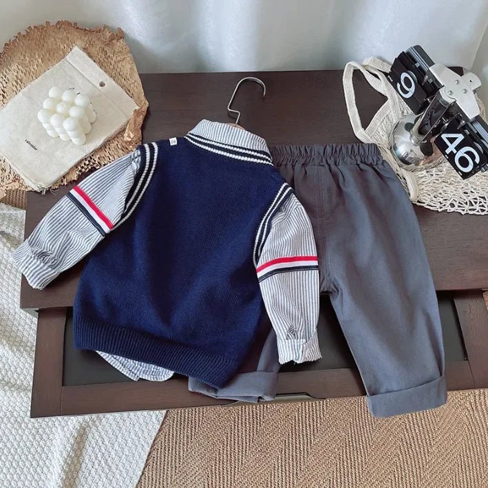 Fil Desenli Örgü Yelekli 3 Parça Erkek Çocuk Takımı - MAKKA