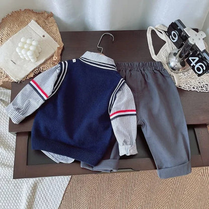 Fil Desenli Örgü Yelekli 3 Parça Erkek Çocuk Takımı - MAKKA