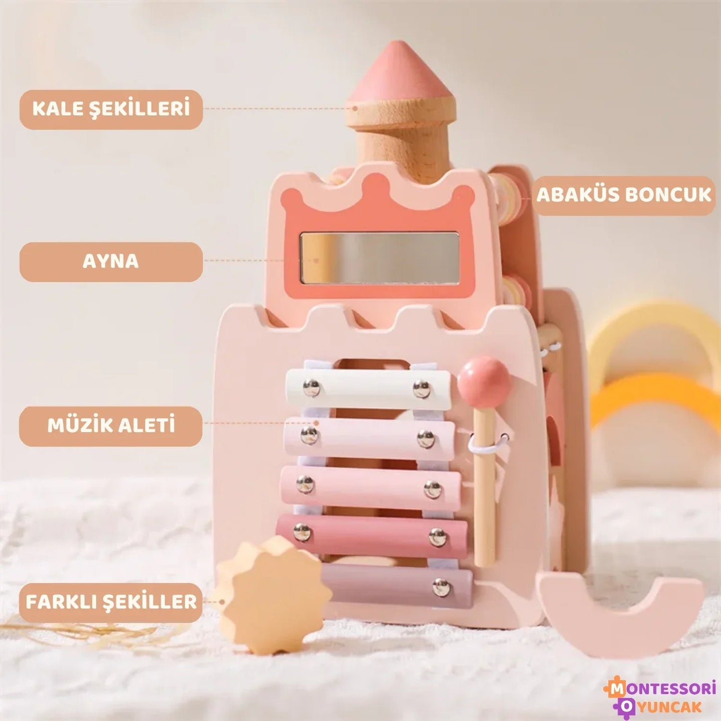 Fonksiyonel Ahşap Kale Montessori Eğitici Ahşap Yapı Blokları - MAKKA