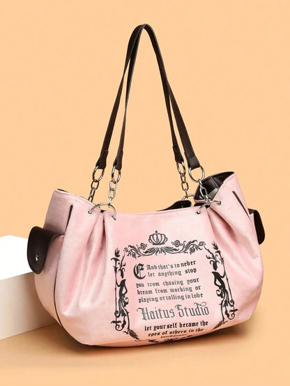 Gotik Zincirli Pembe Omuz Çantası – Geniş Günlük Hacim - MAKKA