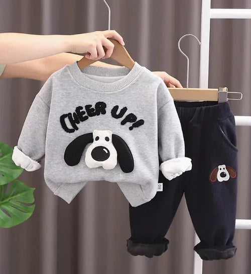 Gri 3D Baskılı Erkek Çocuk Takımı Esnek Rahat 1 - 5 Yaş - MAKKA