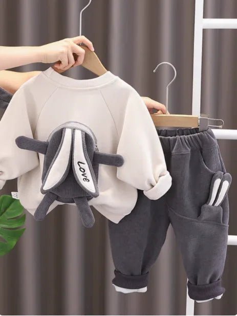 Gri Tavşan Desenli Yumuşak Pamuklu Çocuk Takım 1–5 Yaş - MAKKA