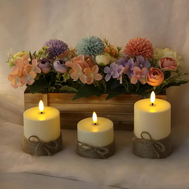 Halat Kaplı 3'lü Uzaktan Kumandalı LED Mum Seti, Zamanlayıcılı - MAKKA