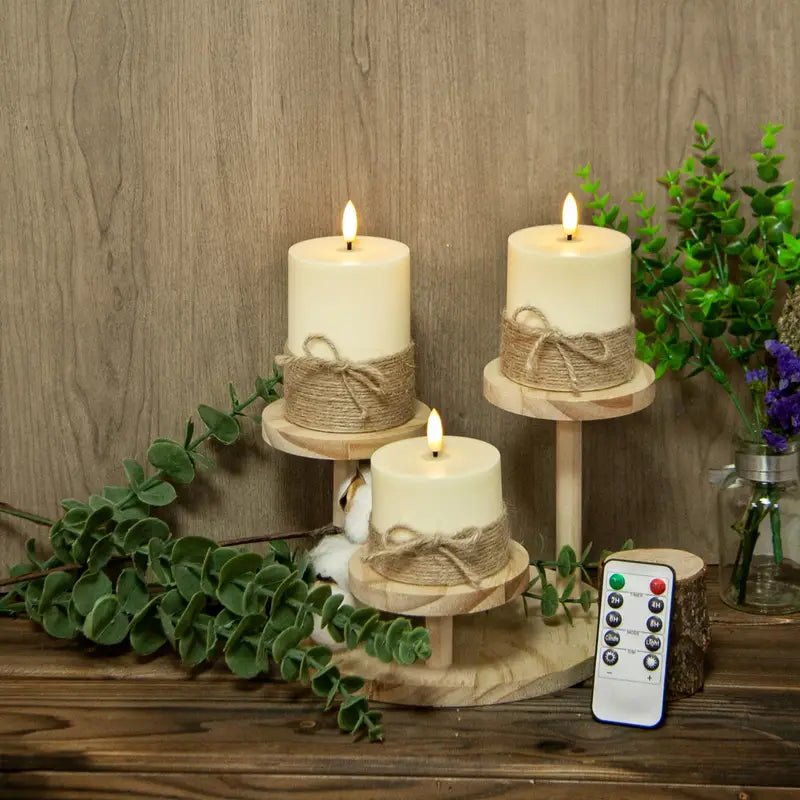 Halat Kaplı 3'lü Uzaktan Kumandalı LED Mum Seti, Zamanlayıcılı - MAKKA