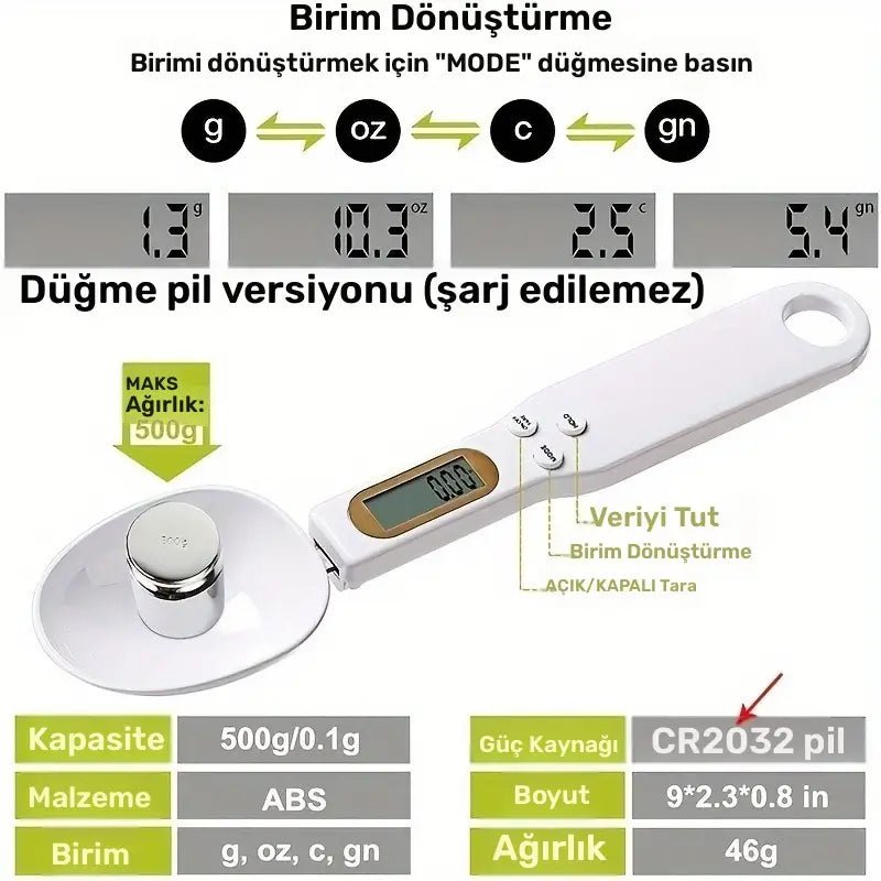 Hassas 0.1g Dijital Kaşık Mutfak Tartısı 500g LCD Ekran - MAKKA