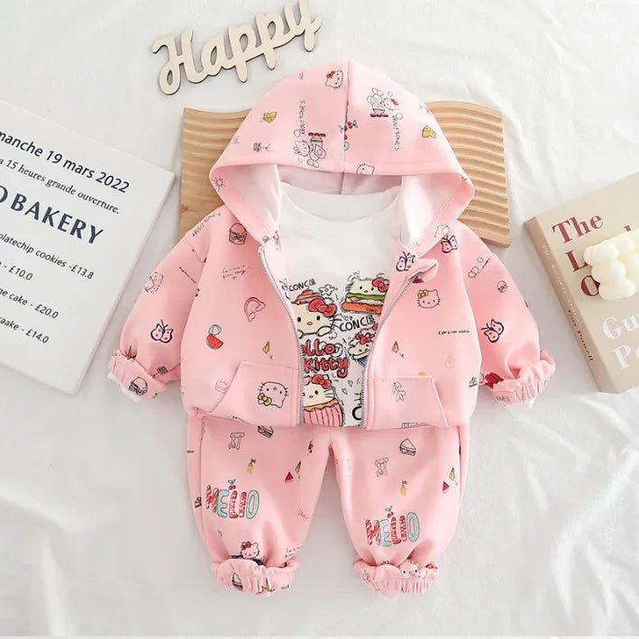 Hello Kitty Kapüşonlu 3 Parça Çocuk Takımı Yumuşak Rahat Konfor - MAKKA