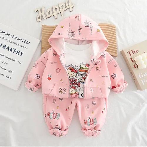 Hello Kitty Kapüşonlu 3 Parça Çocuk Takımı Yumuşak Rahat Konfor - MAKKA