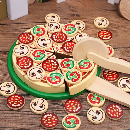 Eğitici Ahşap Pizza Seti Montessori Kesilebilir Mutfak Oyunu - MAKKA