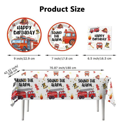 İtfaiyeci Temalı Parlak Kağıt Tabak Bardak Peçete Masaörtüsü Seti - MAKKA